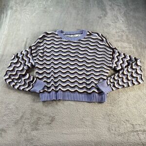 Hollister Wave Knit Sweater Womens M Purple Brown Cropped Cotton Summer